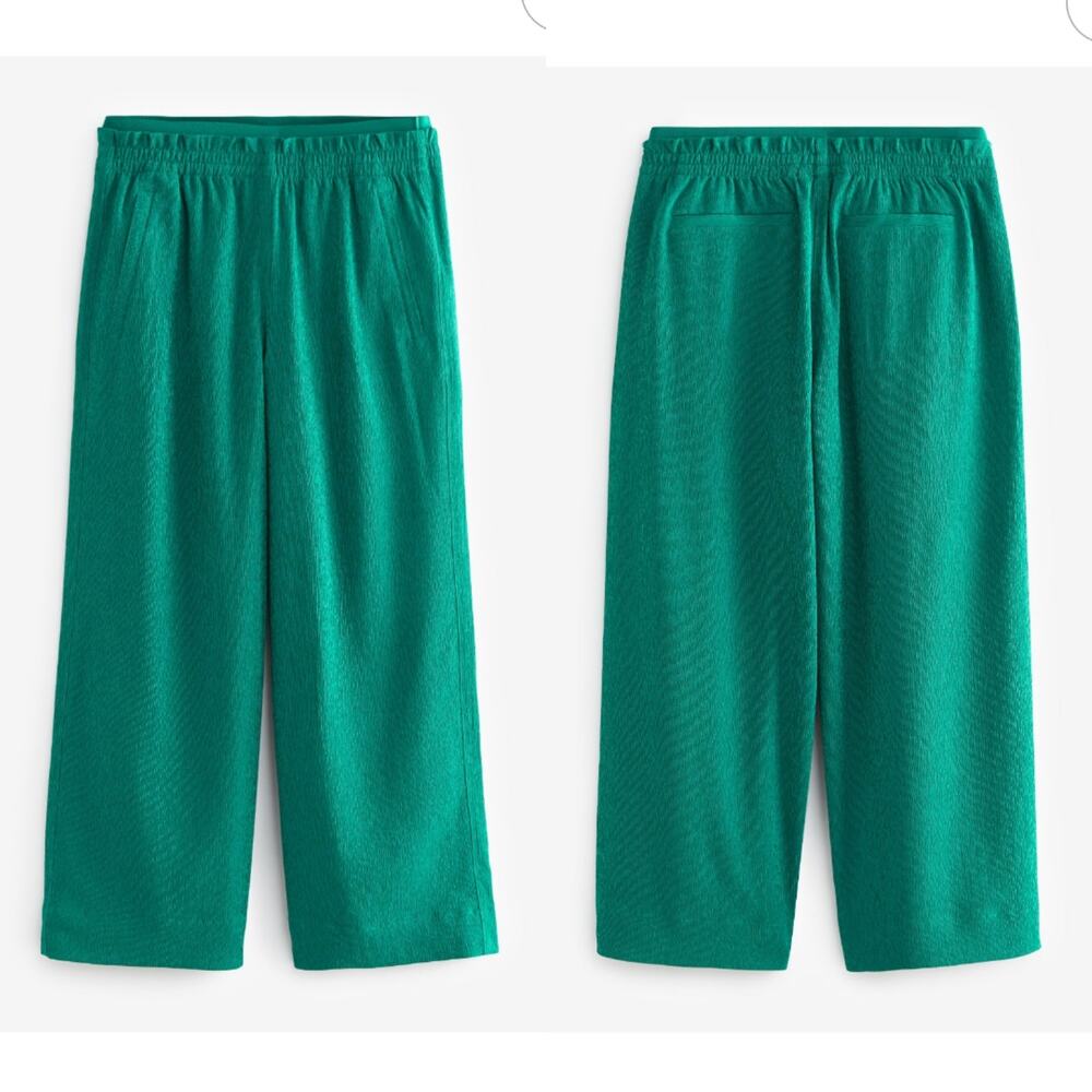 NEW Athleta Echo‎ Crinkle Wide Leg Crop Pant 12 Teal Green NWT